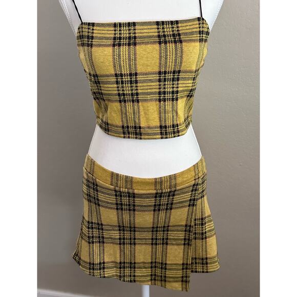 Liz & Sara Women’s Yellow/Black Plaid Two-piece Crop top/Skort - L - Picture 1 of 10